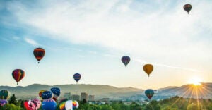 hot air balloons in sky over Boise