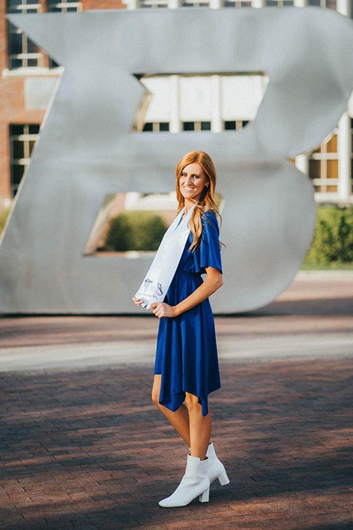 Jessica Horrocks in front of the B
