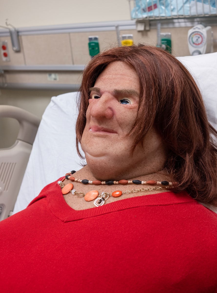 A headshot of a bariatric manikin.