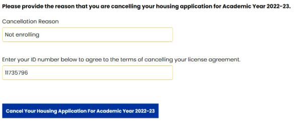 screenshot of cancelation process