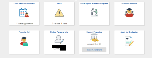 A screen shot of my Boise State student center
