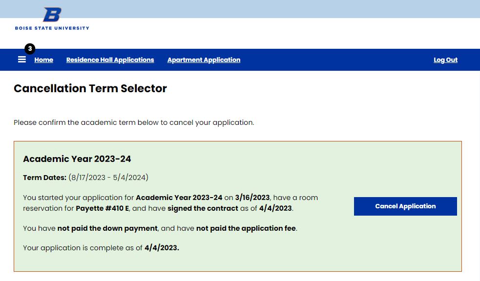 screenshot of term selector page