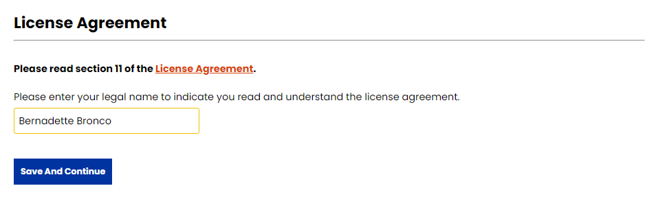 license agreement screenshot