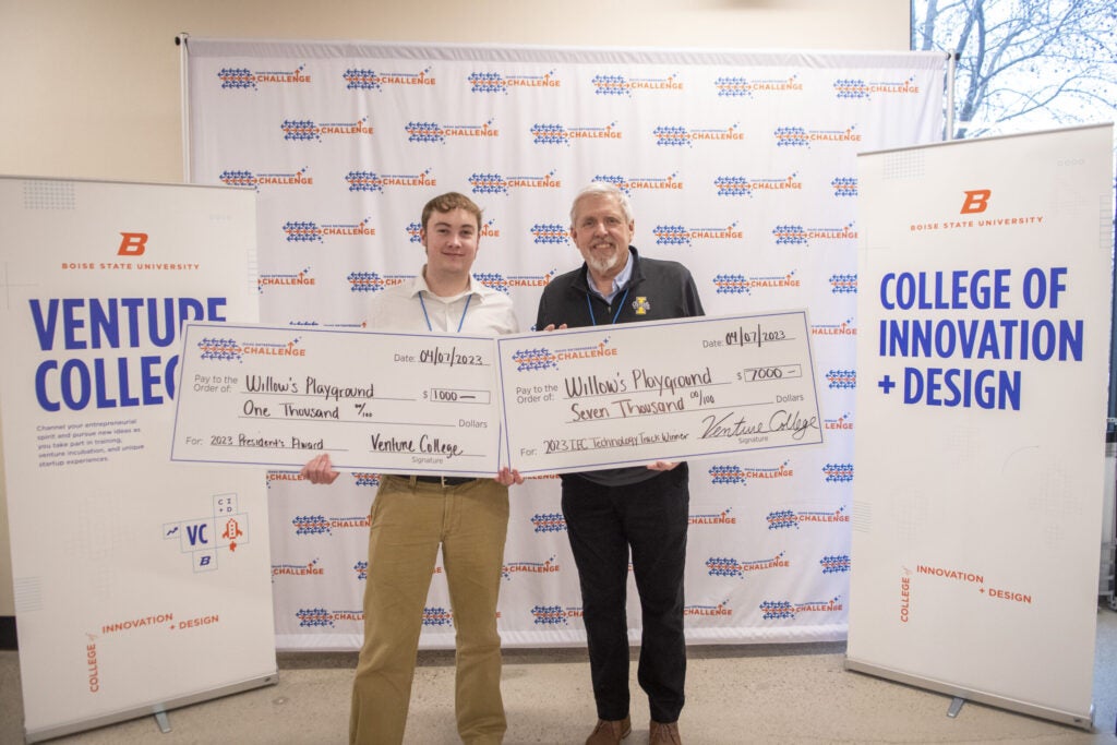 Jacob Brown, Technology Track Winner, with George Tanner, University of Idaho Coach