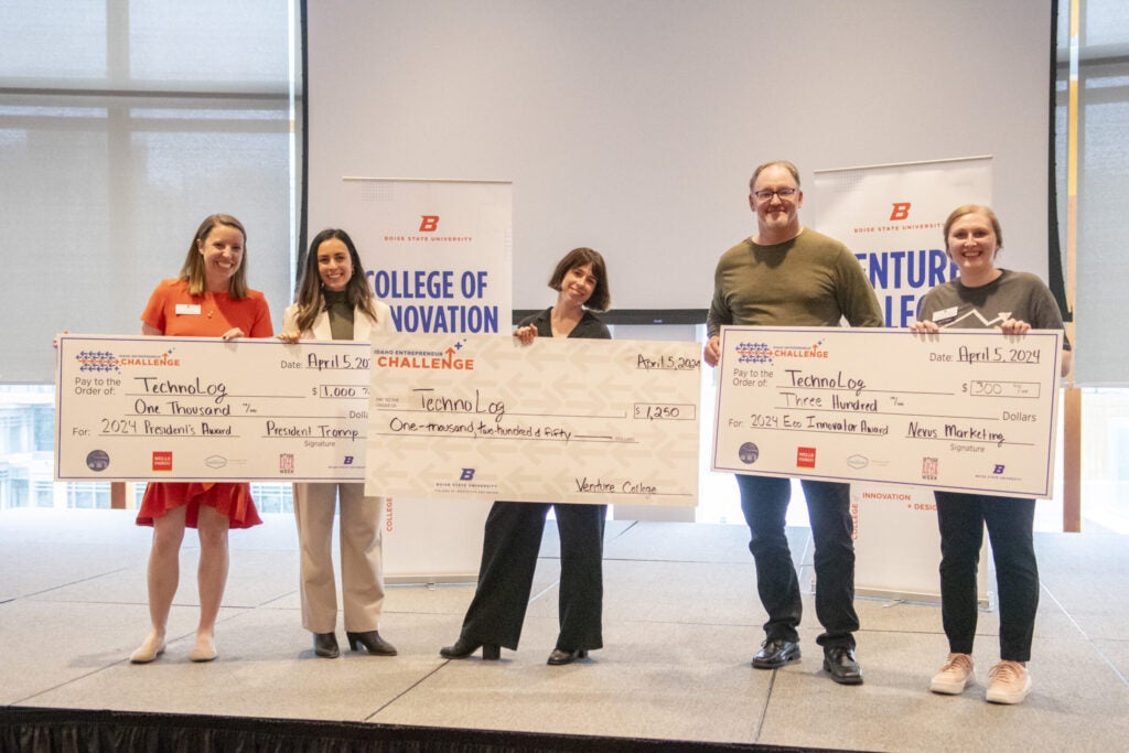 Winners accepting awards with Venture College staff