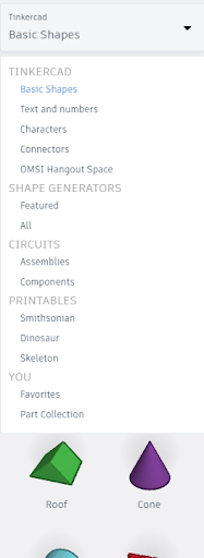 drop down list of shape options