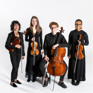 string quartet students with their instruments