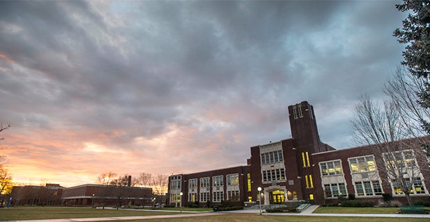 Administration building at dusk