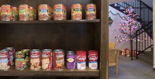 Shelves of food at the Snack Shack at Boise State University.