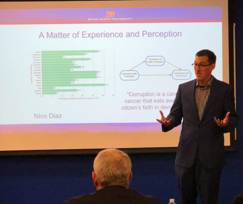 A person presents to judges