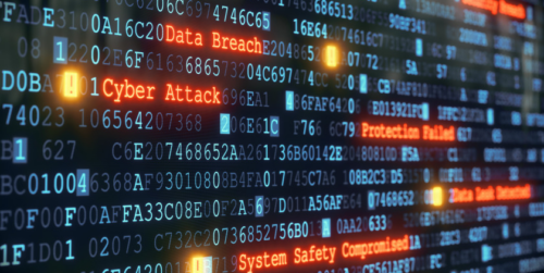 Digital board displaying cyber security attack