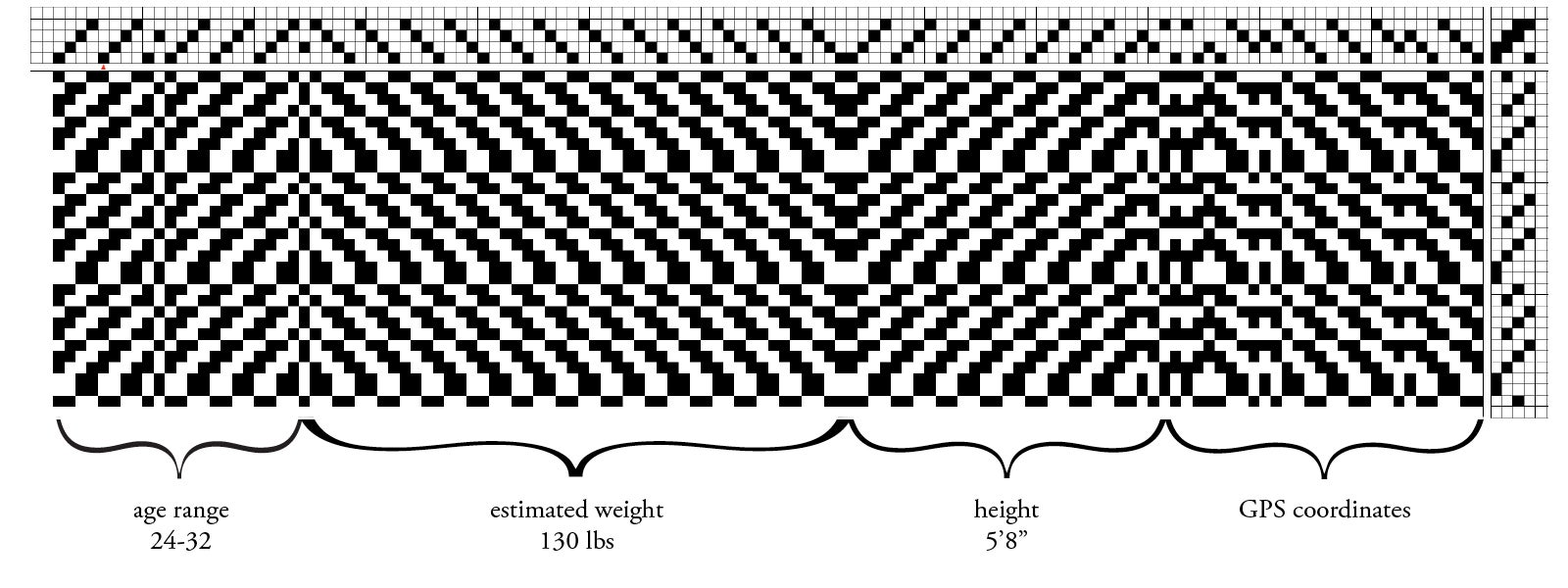 graph showing age range, estimated weight, height and GPS coordinates