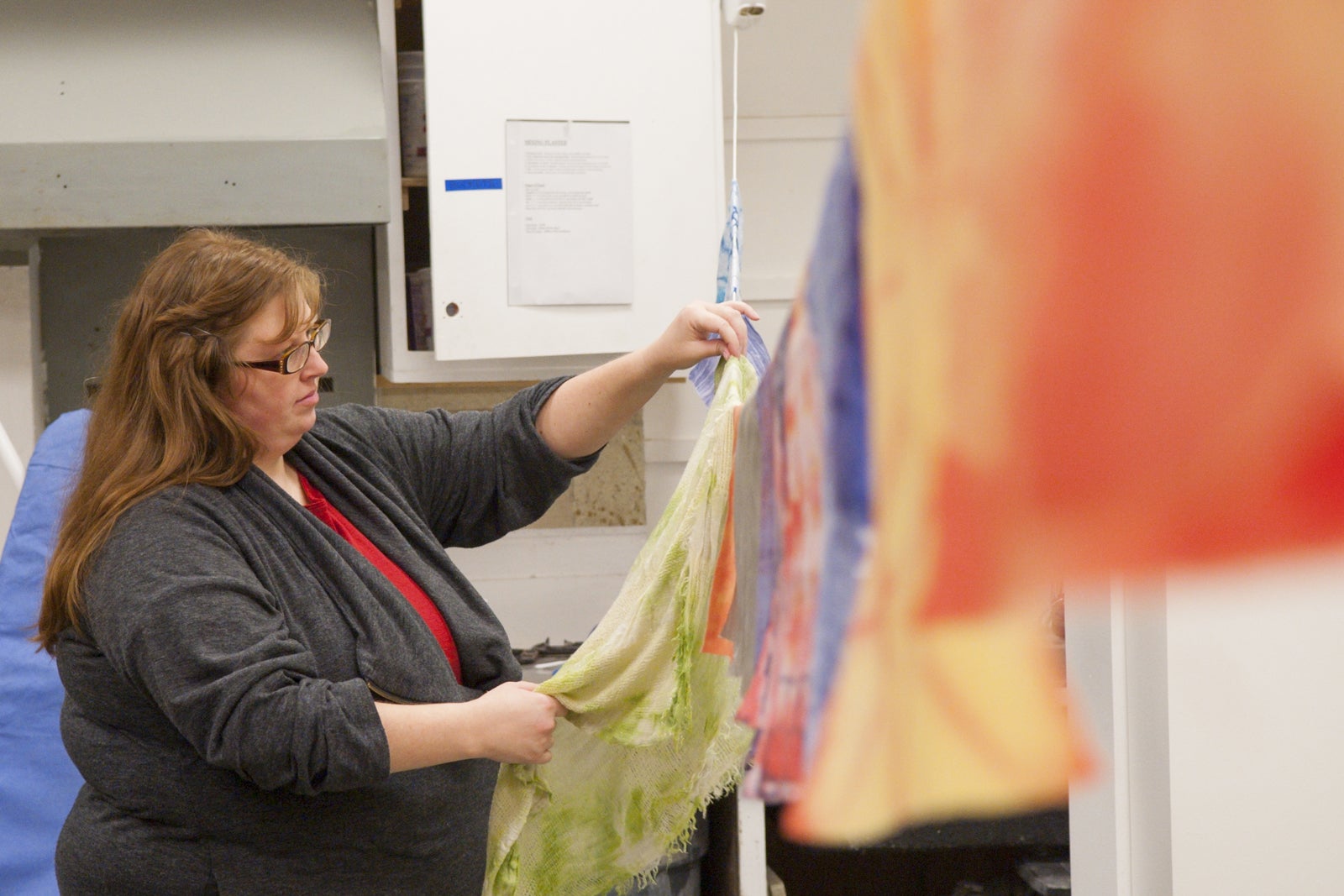 Student working with textiles