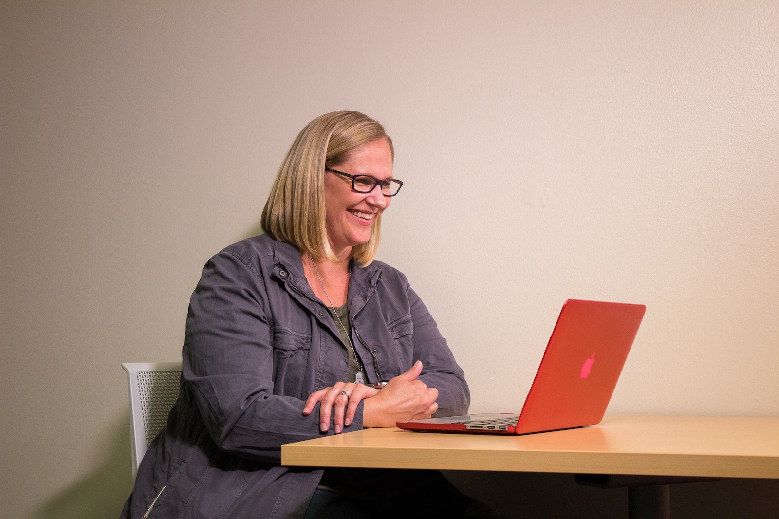 Alyssa Zemke, a student in the Master of Science in Respiratory Care program, works on her laptop