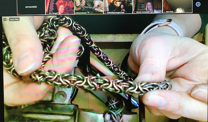 Anika Smulovitz demonstrates chainmaking