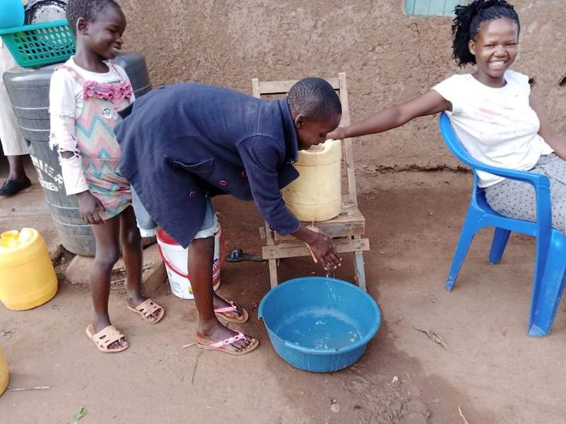 Children washing hands