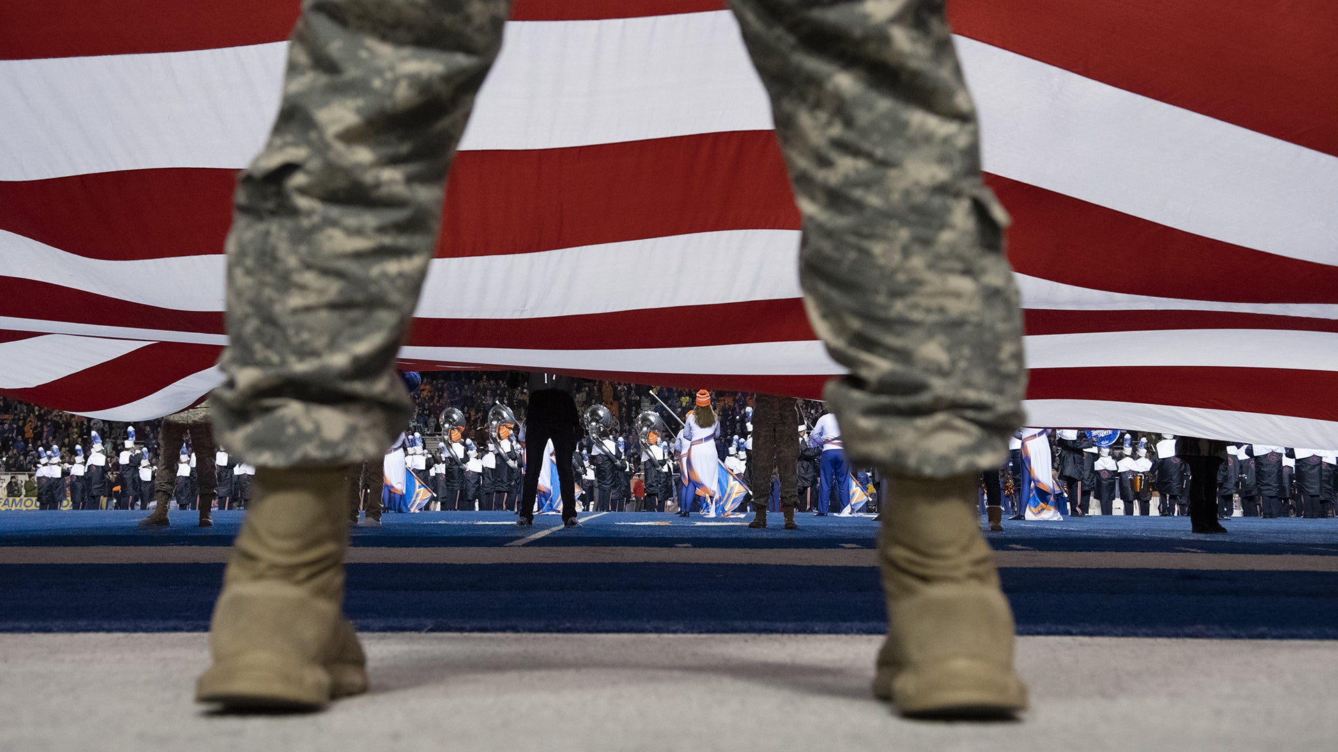 Flag with military boots visible