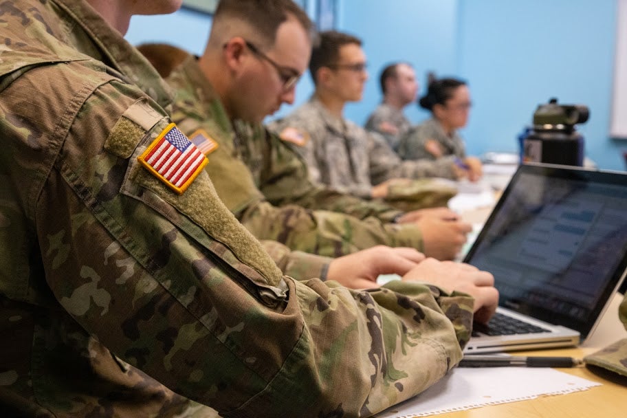ROTC students at computers