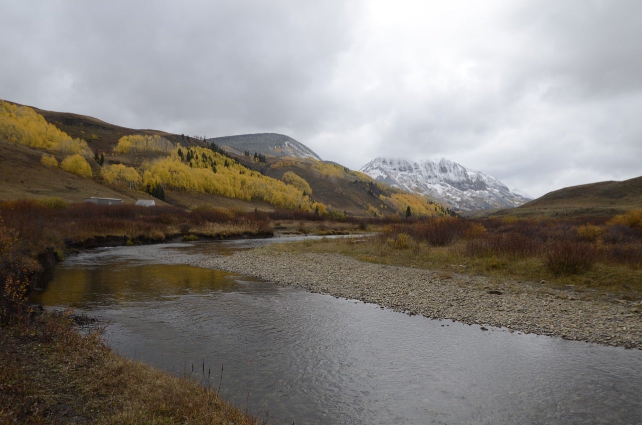 mountain river scene in late fall.