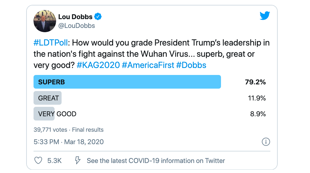 screenshot of twitter survey 79.2% superb, 11.9% great, 8.9% very good