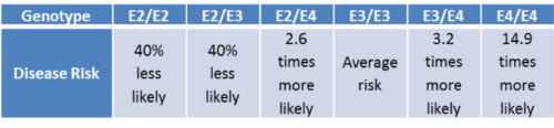 chart showing how allele impacts likelihood of Alzheimer's