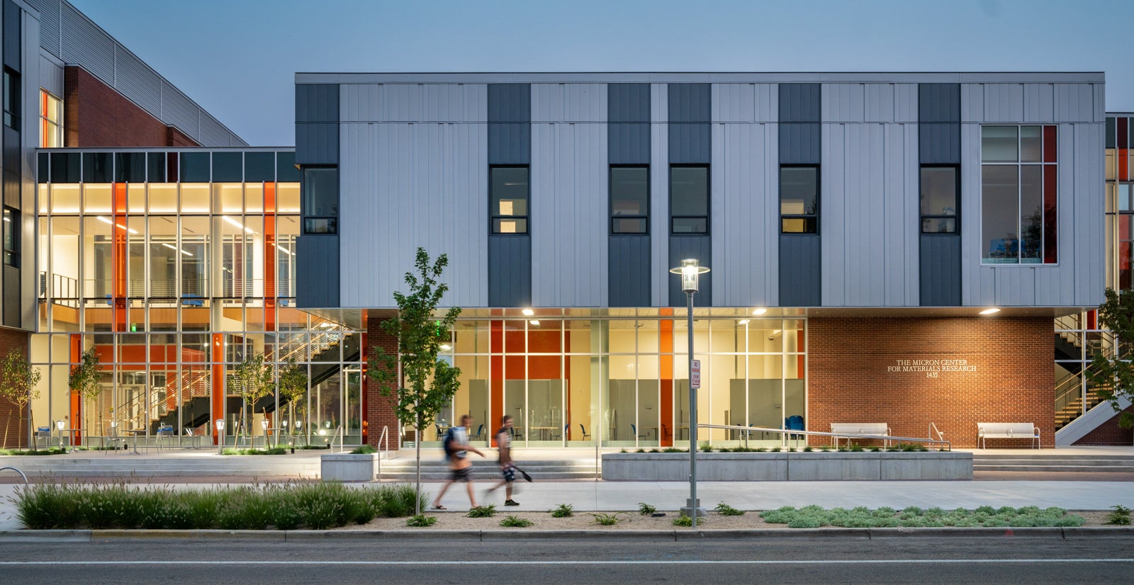 Front view of The Micron Center for Materials Research building