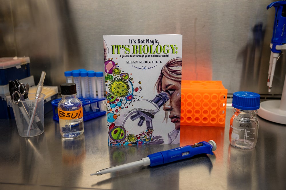 book on lab surface