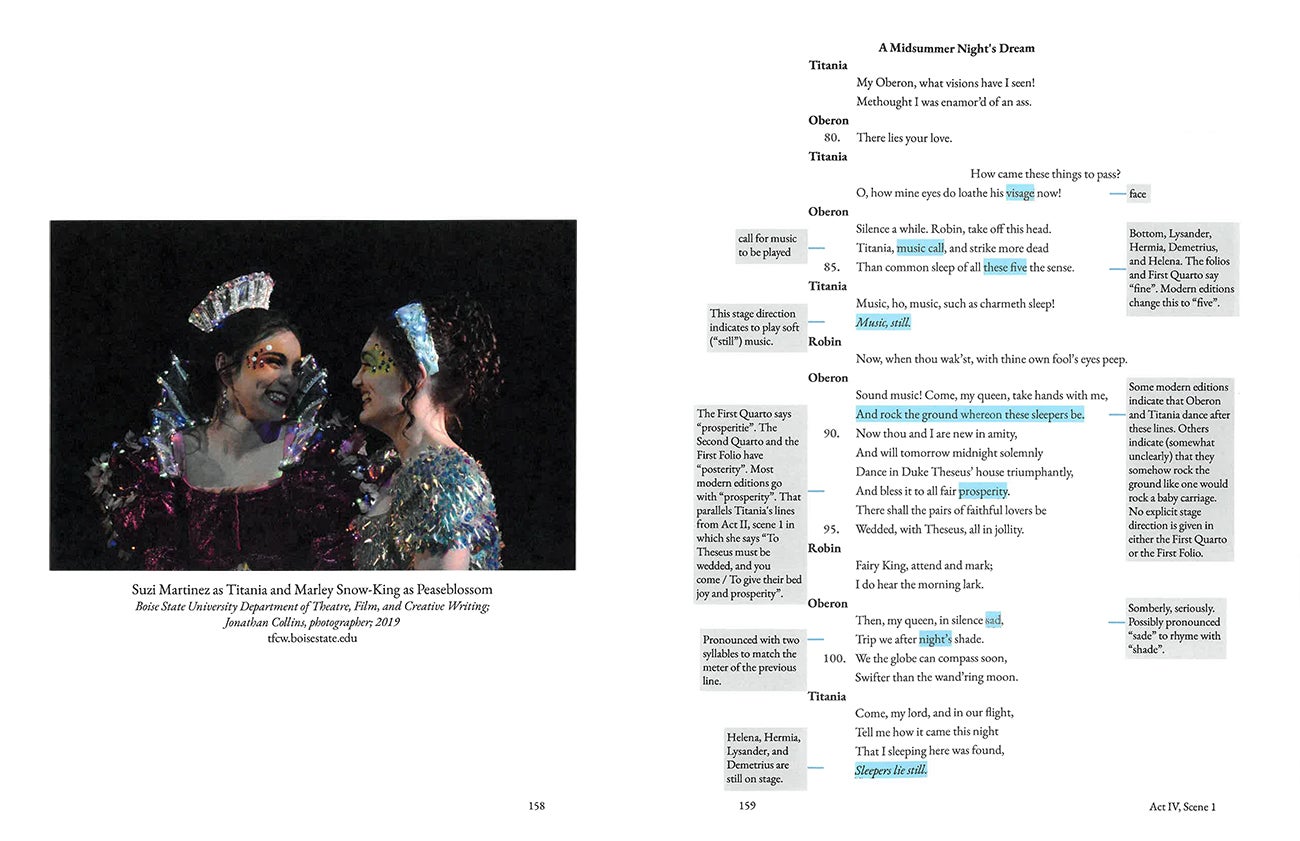 Suzi Martinez as Titiana and Marley Snow-King as Peaseblossom in the Boise State University 2019 production of Shakespeare's "A Midsummer Night's Dream"