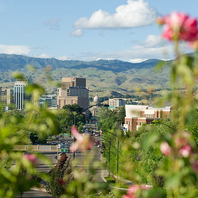 Boise city skyline and foothills