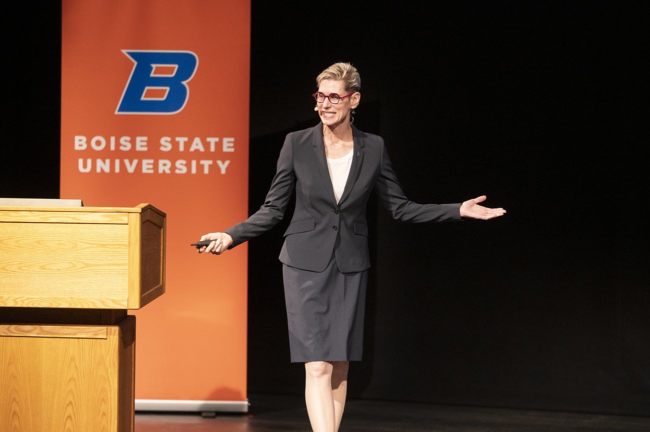Dr. Marlene Tromp speaking on stage