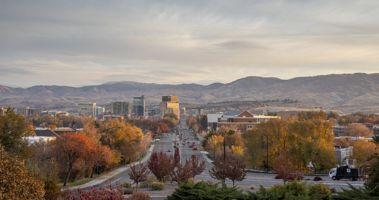 A view from the Boise Train Depot of the cityscape of Boise