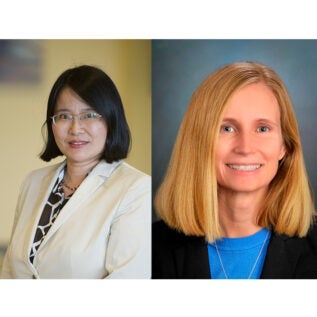 Headshots of Lucy Zhao and Jenny Alderden smiling.