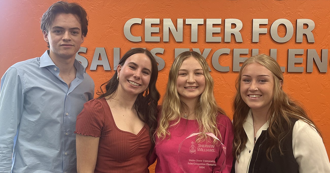 A prhoto of the Boise State first place team at the Idaho state sales competition