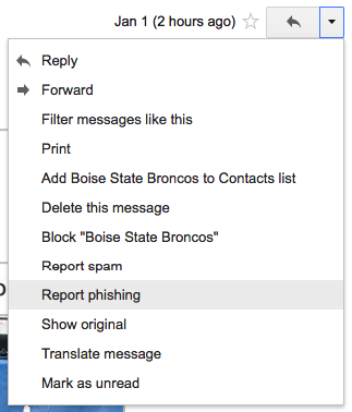 How to report phishing in Gmail.