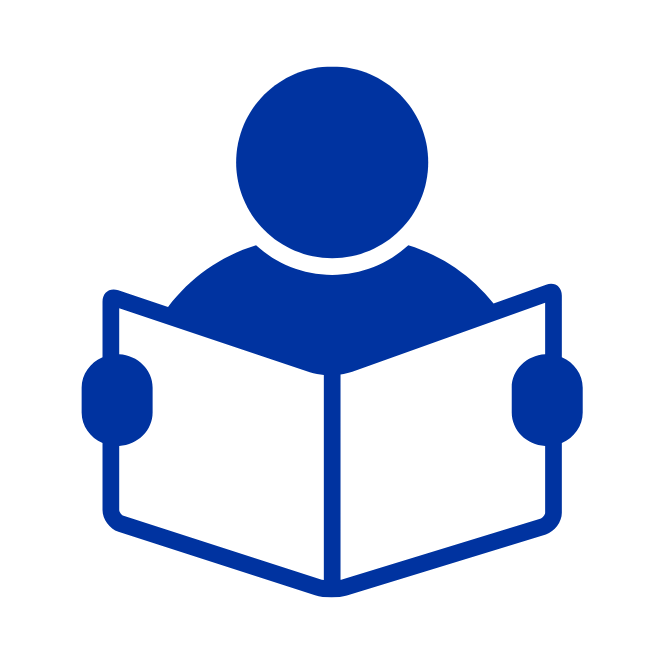 blue stick figure reading a book