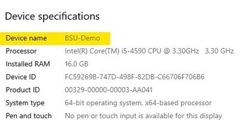 Screenshot of how to obtain computer name