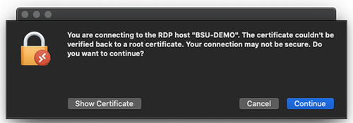 Security warning pop-up