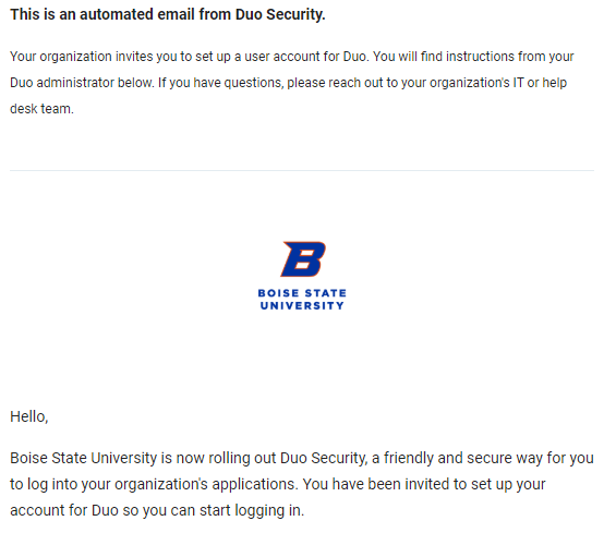 Duo Enrollment email