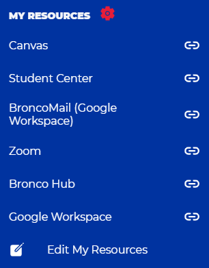 Screenshot of myBoiseState My Resources menu