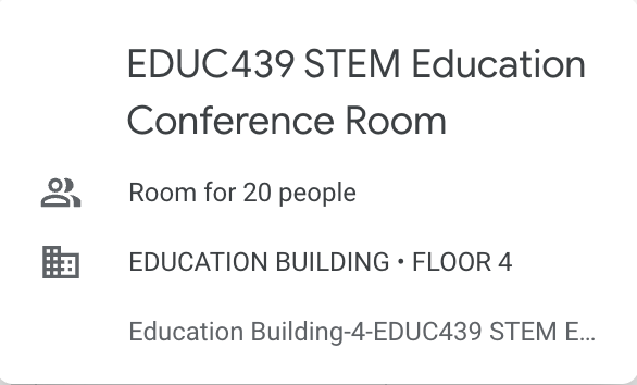 EDUC439 Google Calendar location screenshot