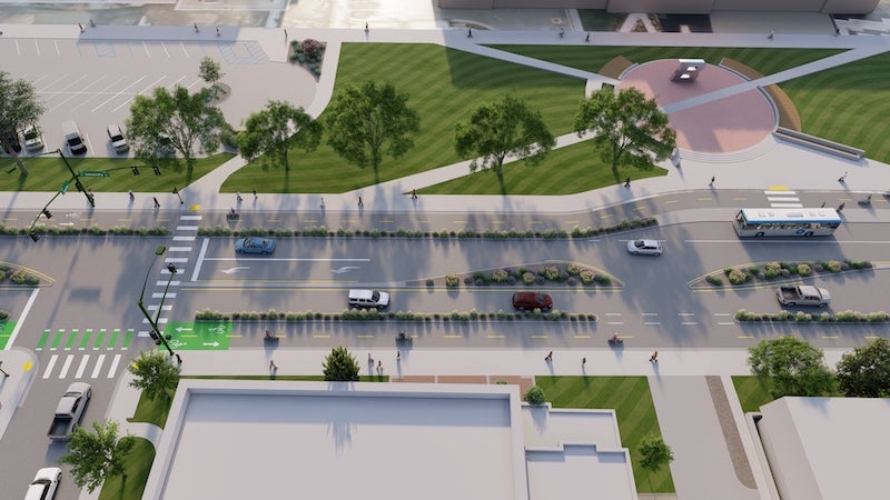 Rendering of a two-way cycle track on University Drive