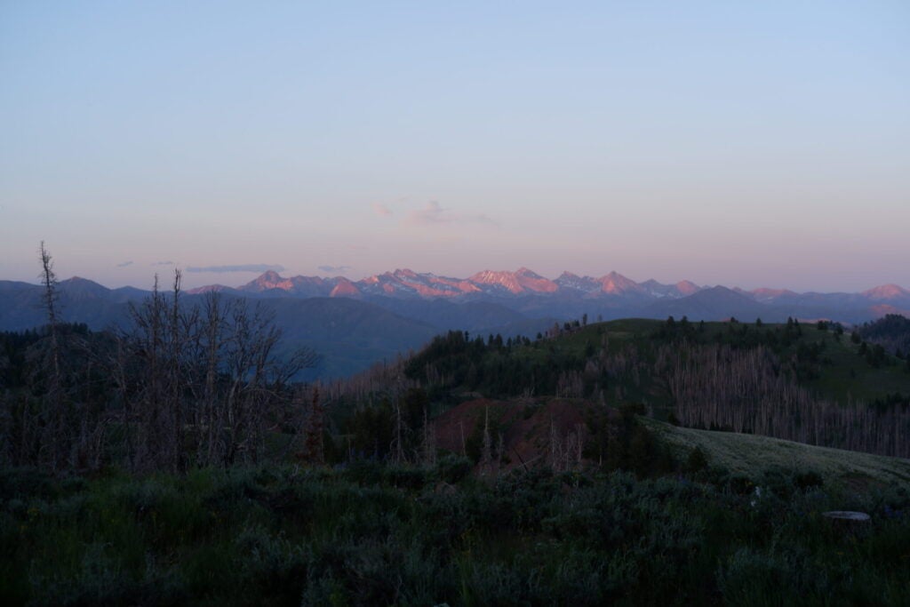 Sawtooth mountain range at sundown.