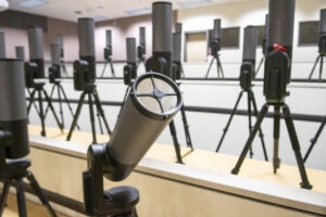 Image of a telescope with a solar filter