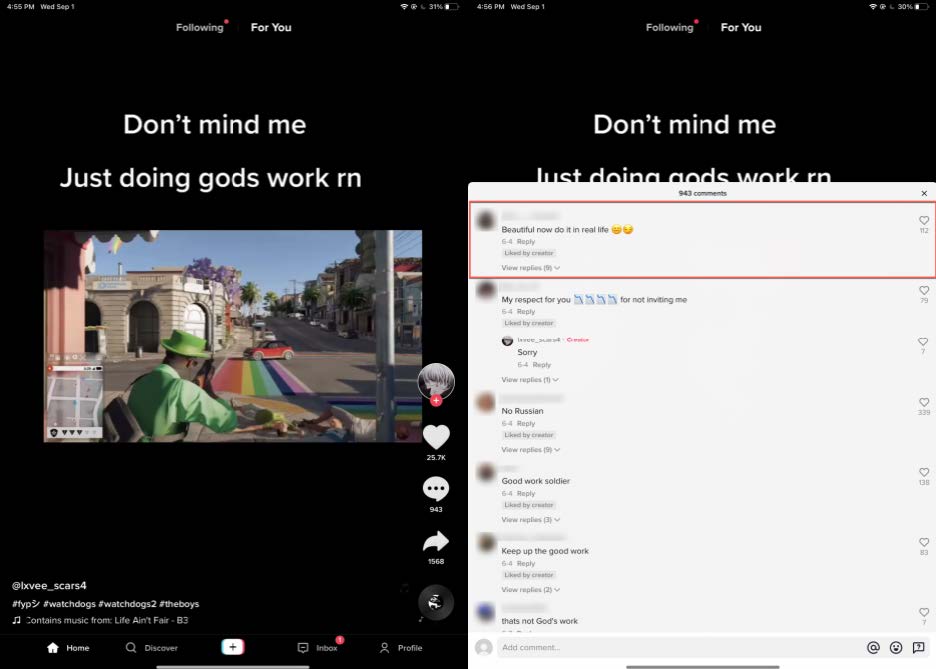Screenshot of tiktok video