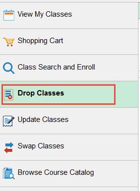 Example of selecting the Drop Classes tab.