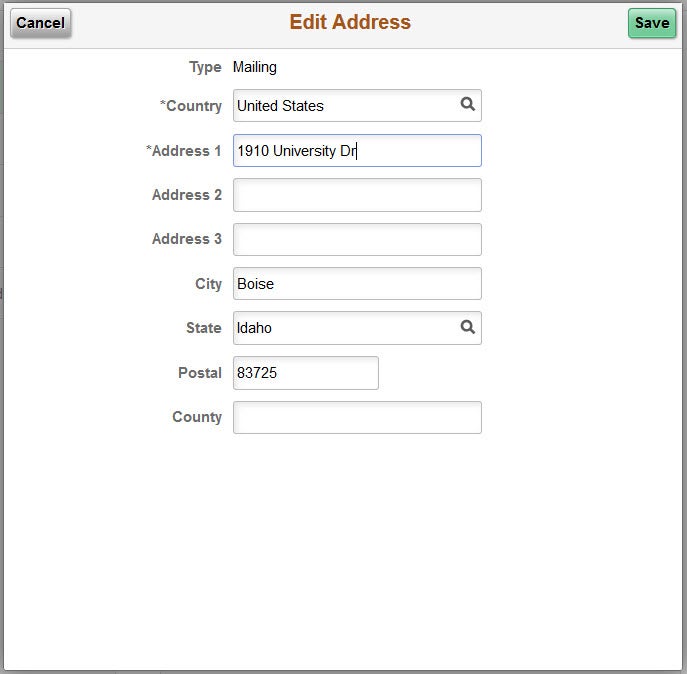 Example of the edit address window.