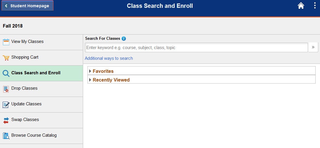 Example of the search for classes search bar.