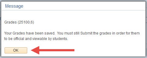 Example of the grades saved message - view larger image