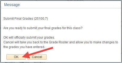 Example of the grades submit message - view larger image