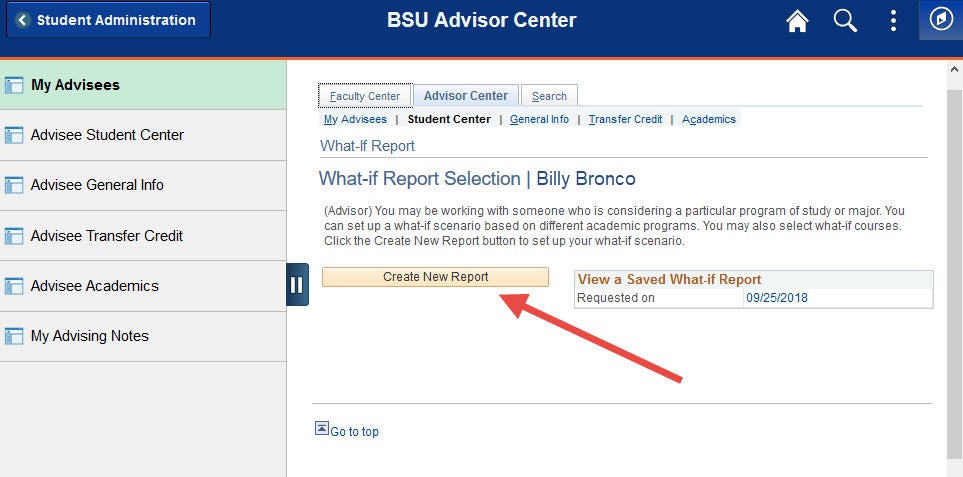 example of create report button